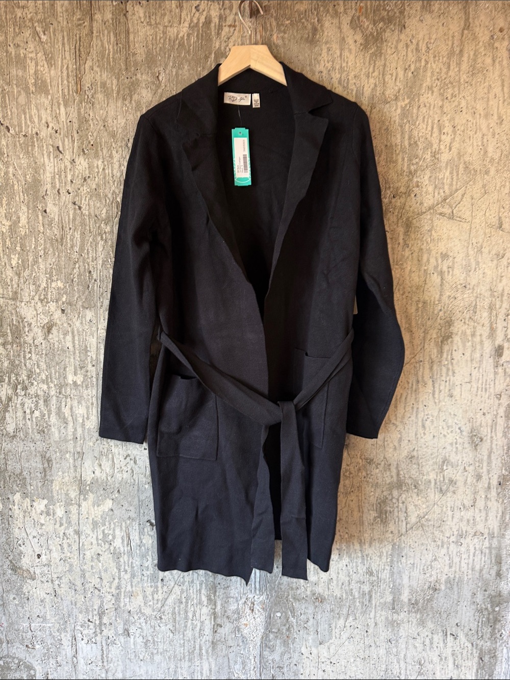 RD STYLE Women's Tie Waist Coatigan Size S In Black